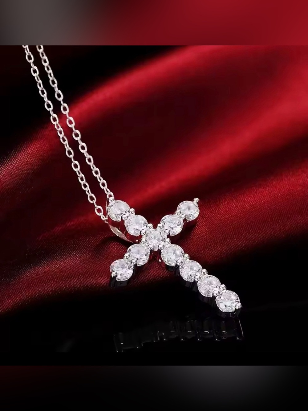 Italian Luxury Jewelry 925 Sterling Silver Swarovski Crystal Cross Necklace 18″